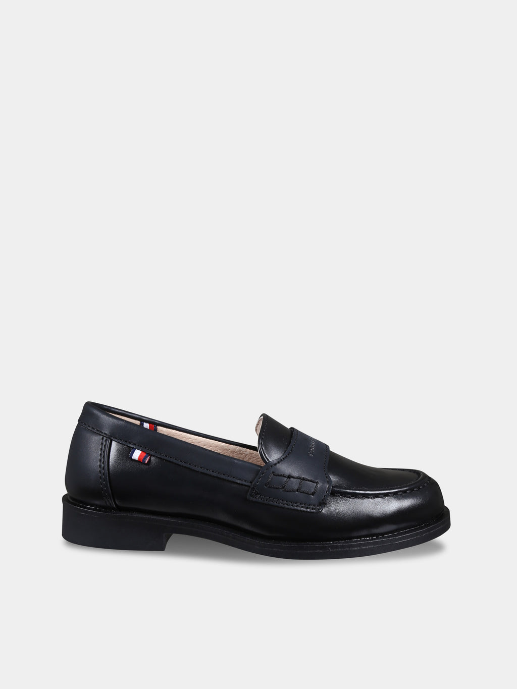 Black loafers for boy with logo